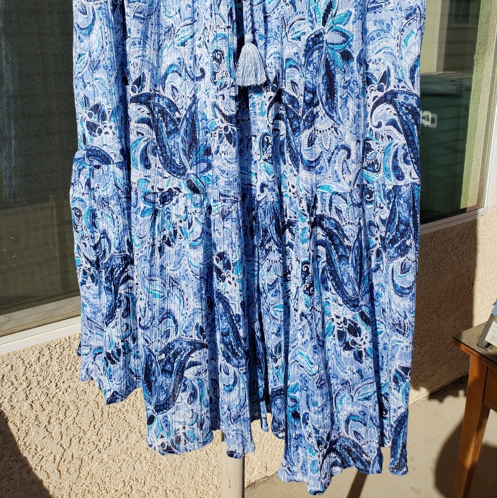 Laura Scott Blue Print Gauze Ankle Skirt